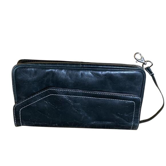 IRIS TYLER Black Leather Clutch Magnetic Closure - Picture 1 of 10